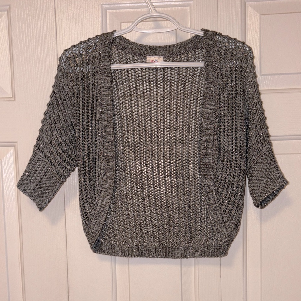Justice Gray Open-Knit Sweater Shrug